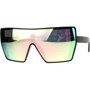 Shield Sunglasses Pink‎ Mirrored Lens Flat Top Oversized Fashion Sunnies Lentes